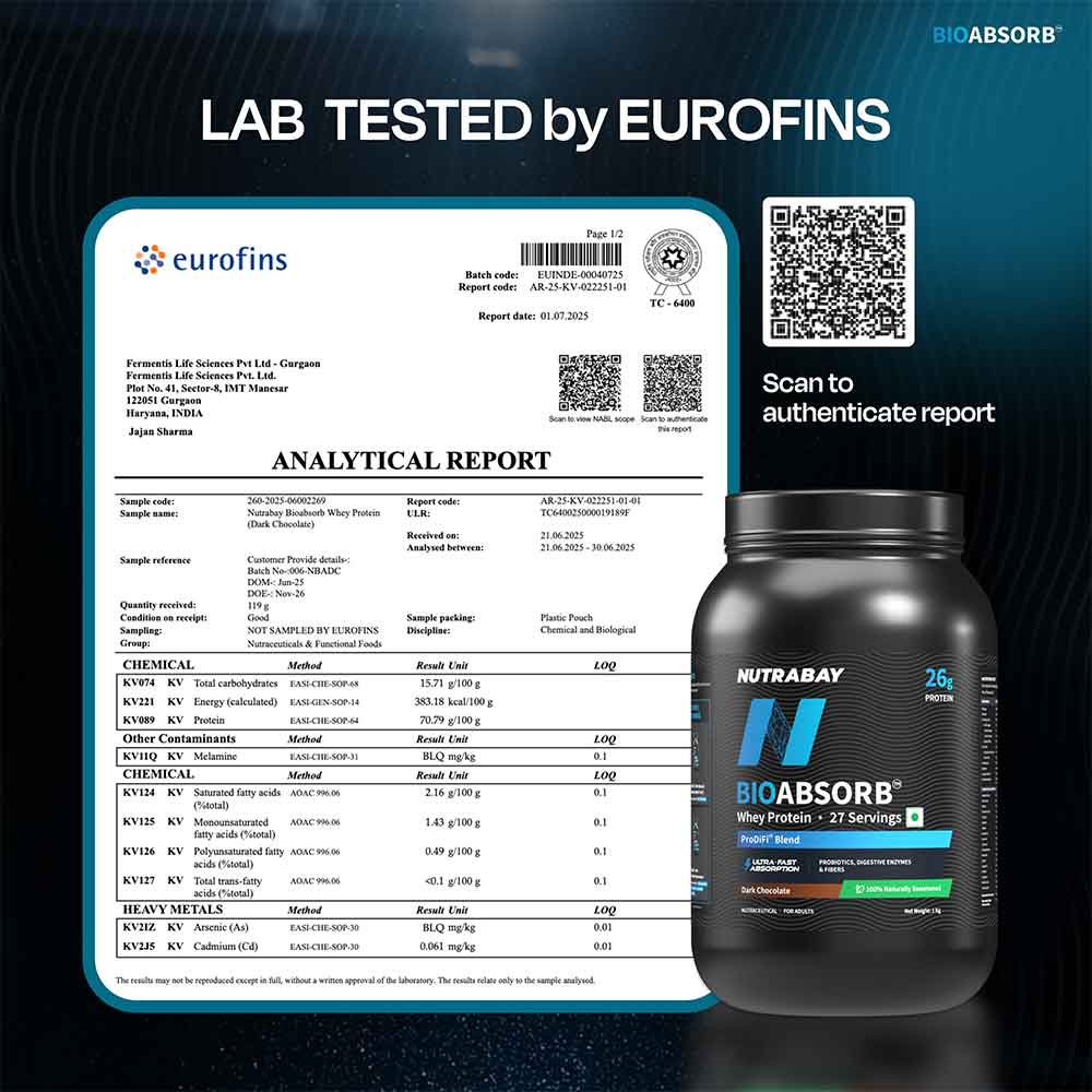 5 - Nutrabay BioAbsorb Whey Protein,  2.2 lb  Dark Chocolate 
