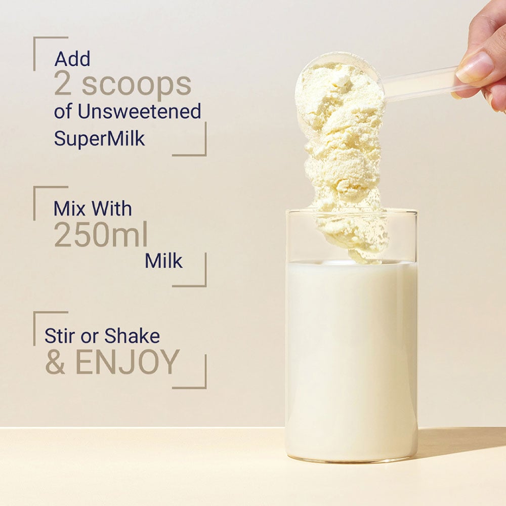 1 - Supermilk Height+ Unsweetened for 13+ Yrs Boy Personalized Protein and Nutrition Drink Mix,  400 g  Creamy Vanilla