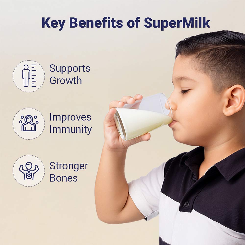 3 - Supermilk Gritzo Height+ Unsweetened for 7-12 Yrs Boy Personalized Protein and Nutrition Drink Mix,  400 g  Creamy Vanilla