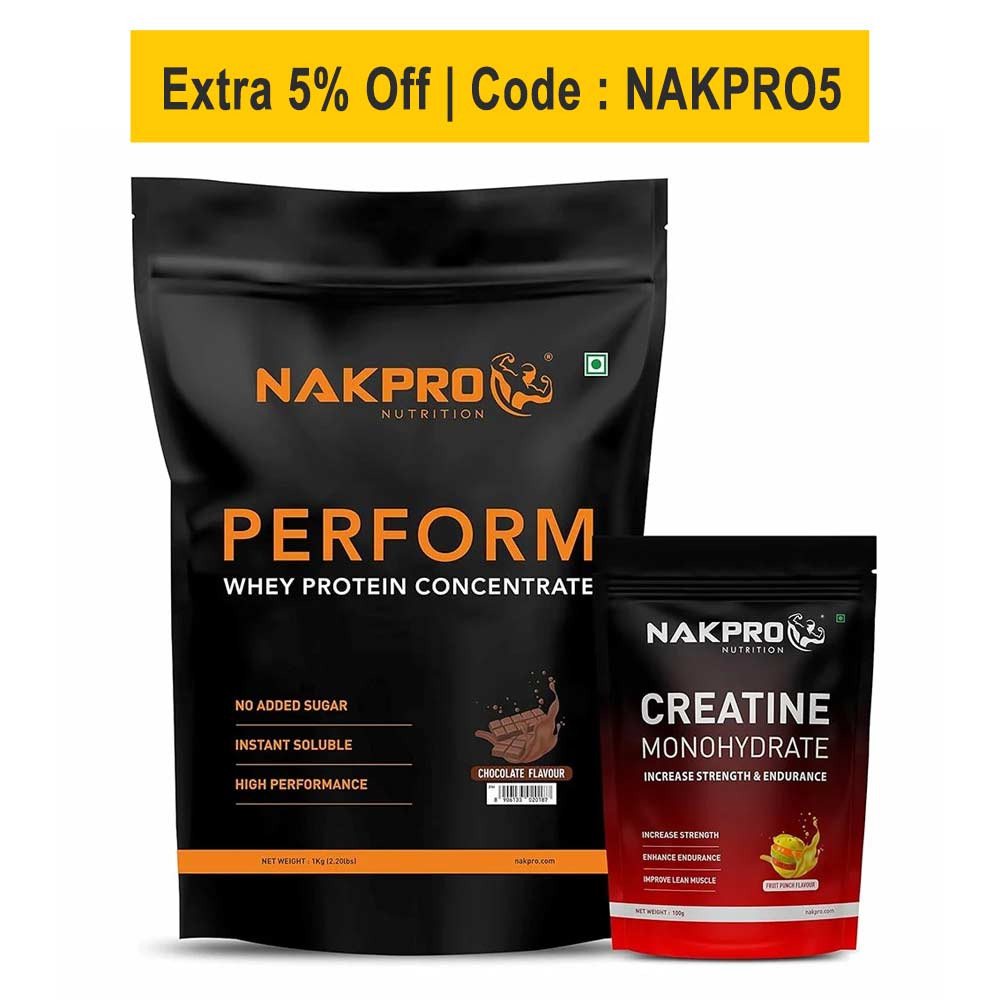 Nakpro Perform Whey Protein Concentrate 2.2 lb & Creatine Monohydrate 0.22 lb Combo,  2 Piece(s)/Pack  Chocolate & Fruit Punch 