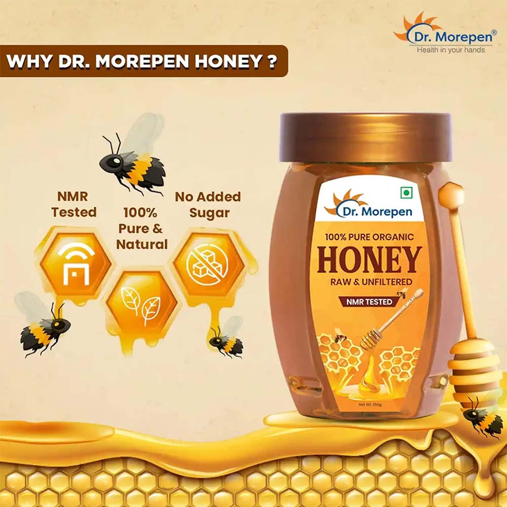 2 - Dr. Morepen 100% Pure Organic Honey & Multi Flora Honey,  250 g  Pure & Natural (Pack of 2) 