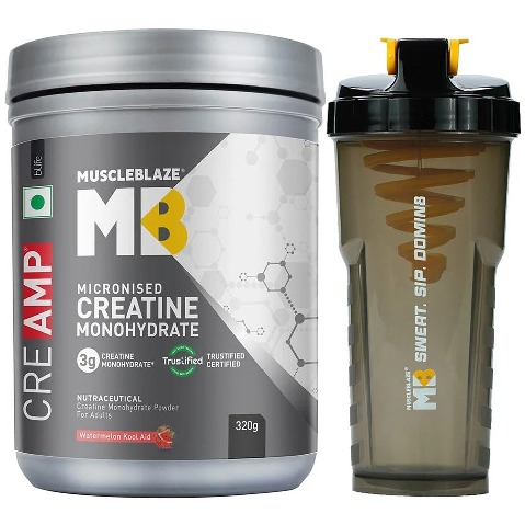 MuscleBlaze Creatine Monohydrate CreAMP Watermelon Kool Aid 0.71 lb & Shaker 650 ml