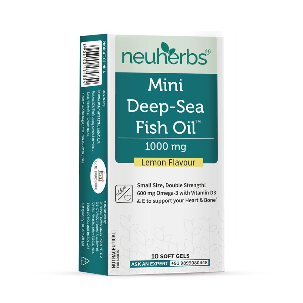 3 - Neuherbs Mini Deep-Sea Fish Oil 1000mg for Heart & Bone Lemon Flavour,  20 softgels 