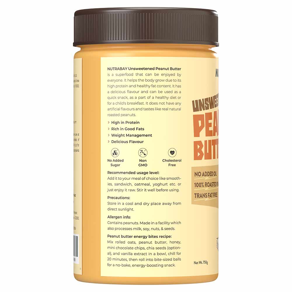 6 - Nutrabay Foods All-Natural Peanut Butter,  750 g  Unsweetened, Crunchy 