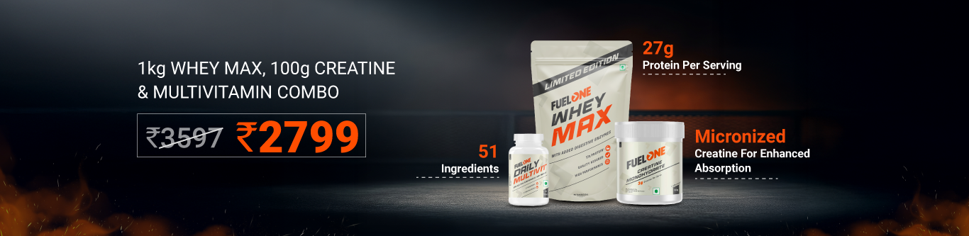 Fuel One Whey Max 1kg Rich Chocolate & Creatine Monohydrate 100g & Daily Multivitamin 30 Tabs Combo