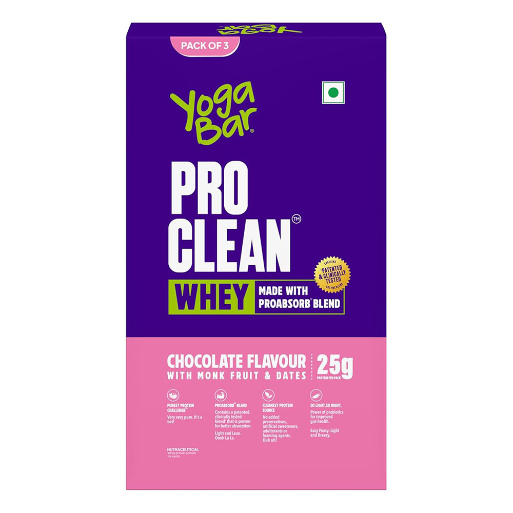 4 - Yogabar Pro Clean Whey,  3 sachets/pack  Chocolate with Monk Fruit & Dates 