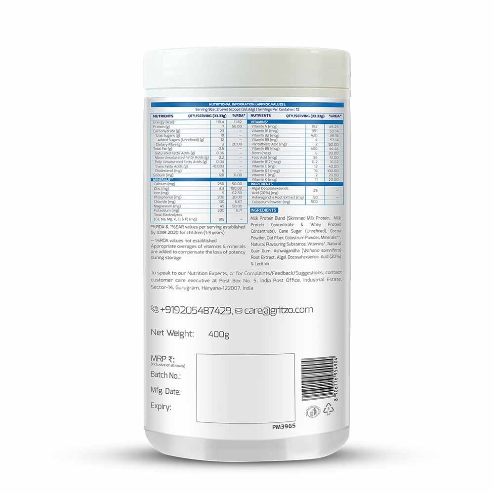 Gritzo SuperMilk Height+ for 2-6 Yrs Boy/Girl 400 g Double Chocolate & Gummies Multivitamin Combo