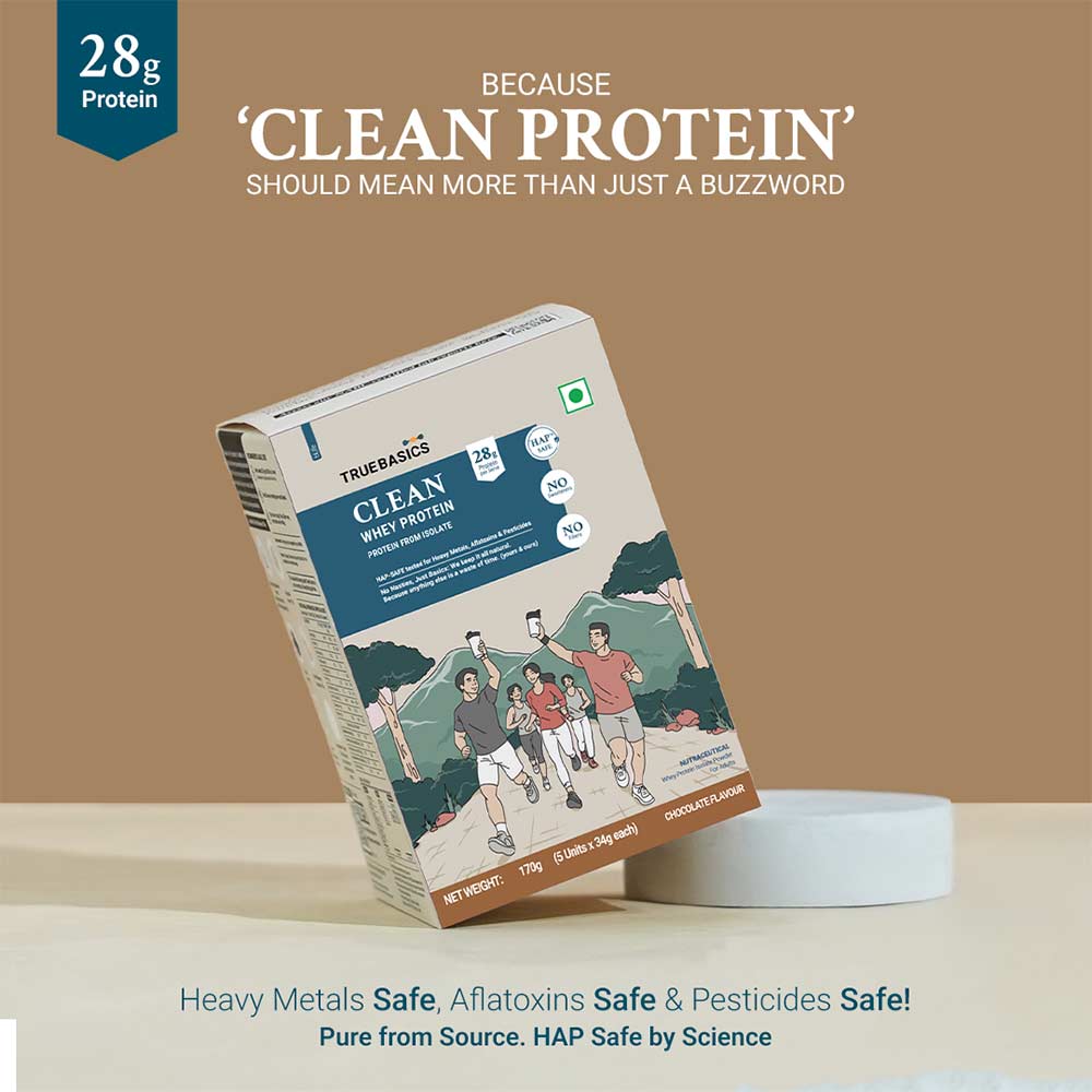 1 - TrueBasics Clean Whey Protein (Isolate),  0.37 lb  Chocolate Pack of 5 (34 g x 5) 