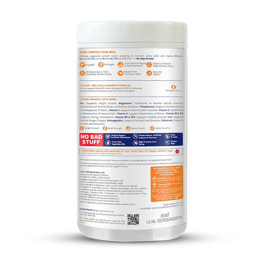 3 - Supermilk Gritzo Height+ for Boy 7-12 Yrs Personalized Protein & Nutrition Drink Mix Powder,  400 g  Double Chocolate 