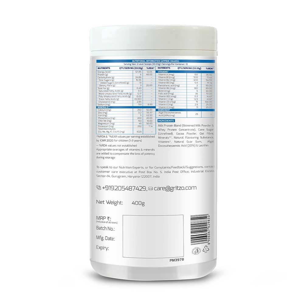 3 - Supermilk Gritzo Overall Growth for Boy/Girl 2-6 Yrs Protein & Nutrition Drink Mix OP,  400 g  Double Chocolate 