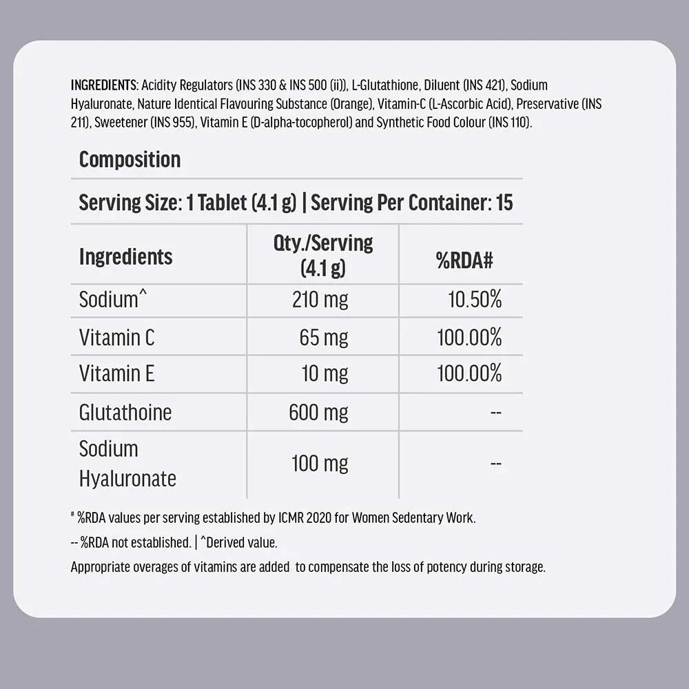 HealthKart HK Vitals Glutathione Effervescent Orange 15 tabs & 10% Vitamin C Face Serum 30 ml Combo