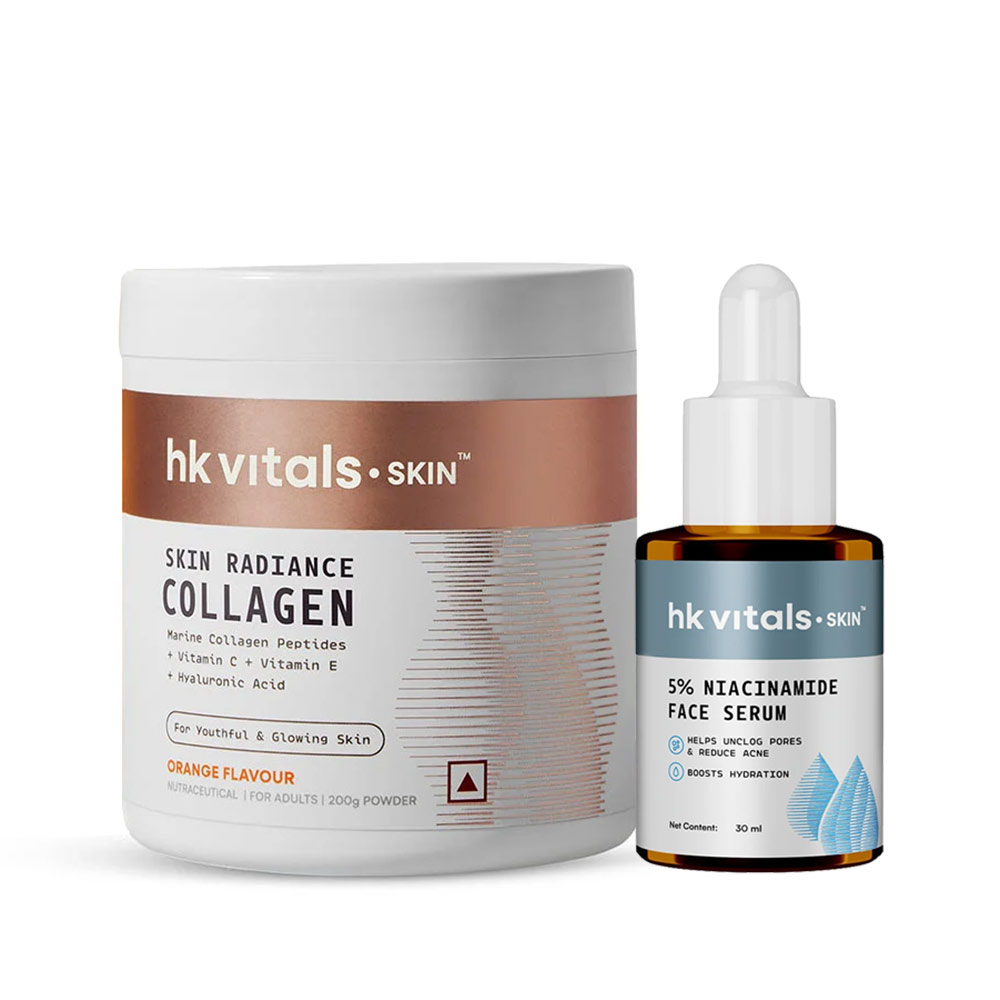 HealthKart HK Vitals Skin Radiance Collagen 200g Orange & 5% Niacinamide Face Serum 30 ml Combo