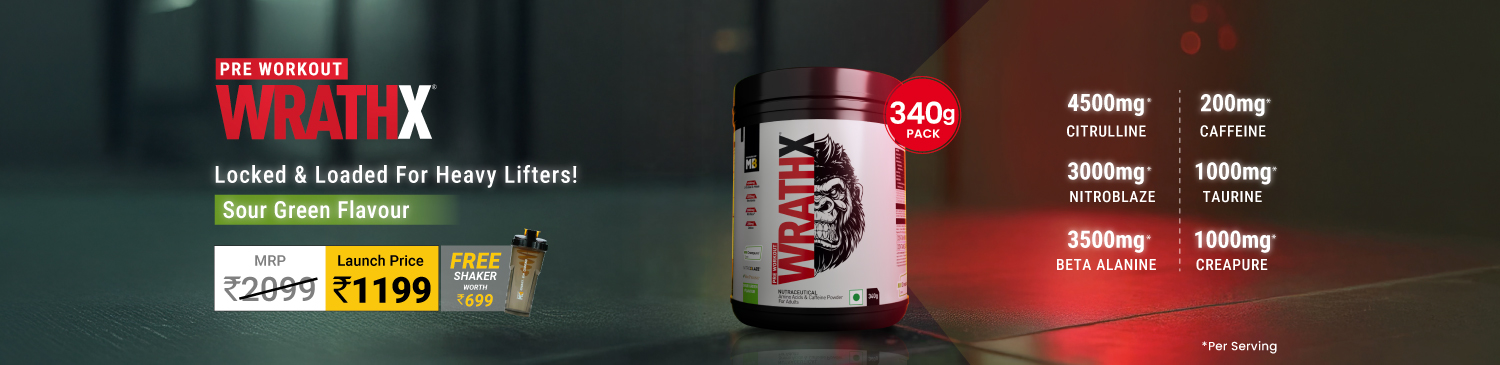 MuscleBlaze Pre Workout WrathX, 340 g (0.75 lb), Sour Green | Launch - 1199 with Free Shaker
