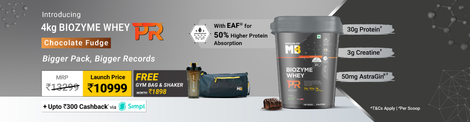MuscleBlaze Biozyme Whey PR, 4 kg (8.8 lb), Chocolate Fudge | Launch - 10999 with Free bag and shaker