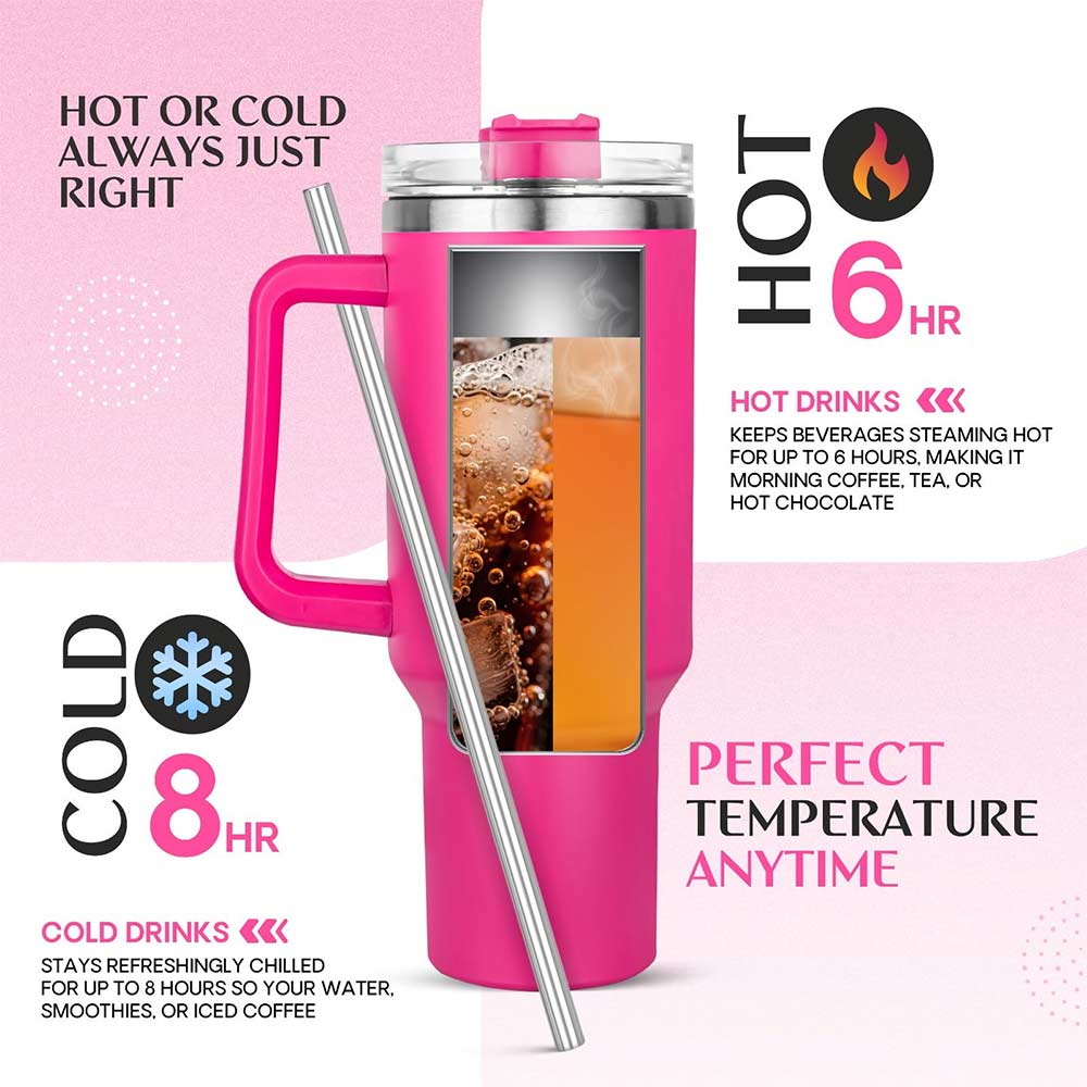 4 - GHC Nutrigize Stainless Steel Tumbler Hot and Cold with Handle and Steel straw,  Dark Pink  1.2 L 