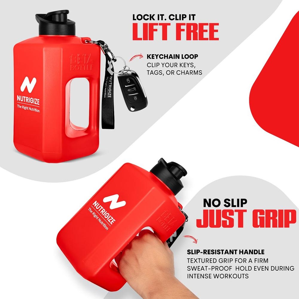 3 - GHC Nutrigize Leakproof Gallon Water Bottle with Handle,  Red  2 L 
