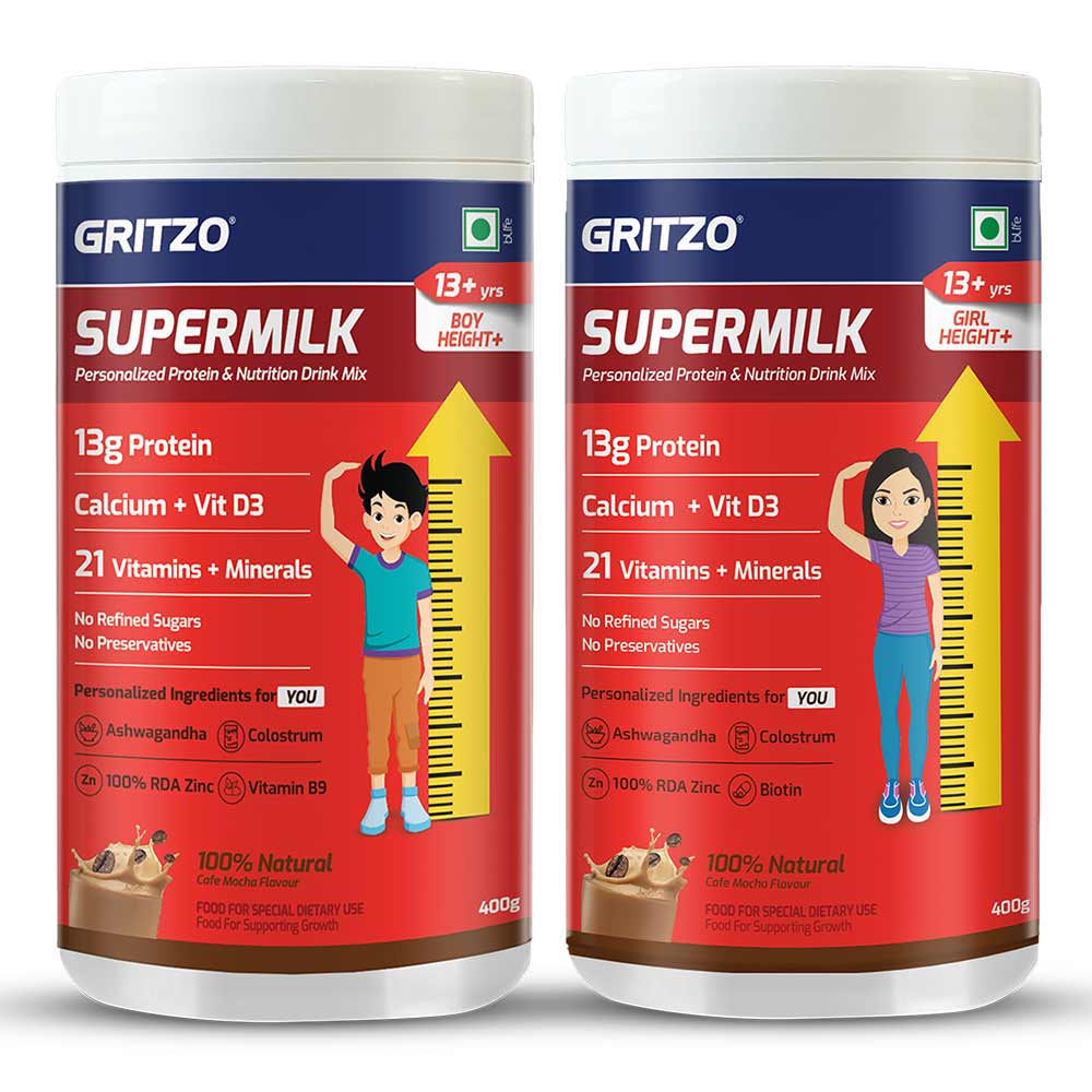 Supermilk Height+ Cafe Mocha for 13+ Yrs Boy and Girl Combo - 400g x 2