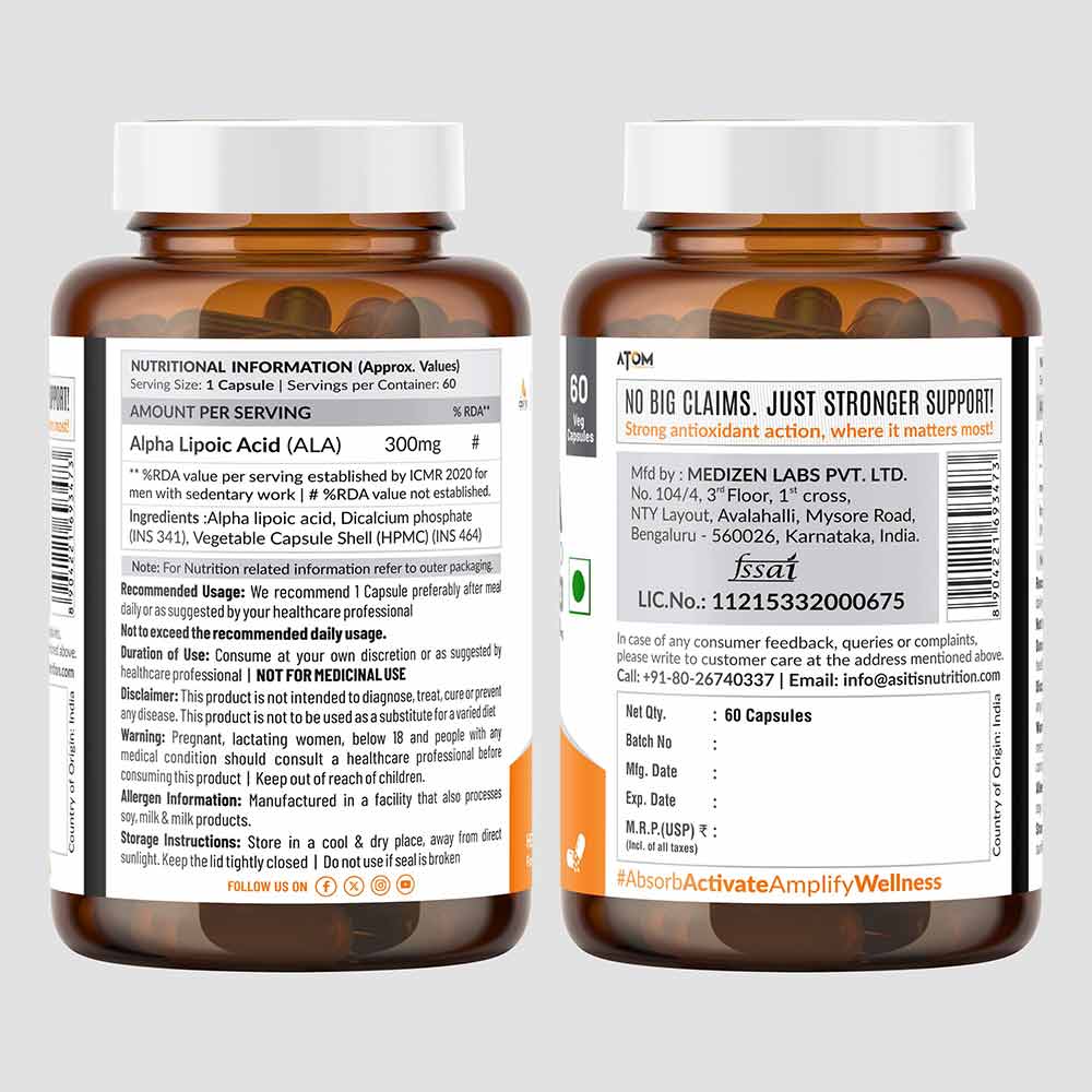 2 - AS-IT-IS Nutrition ATOM ALA (Alpha Lipoic Acid) 300mg,  60 veggie capsule(s) 