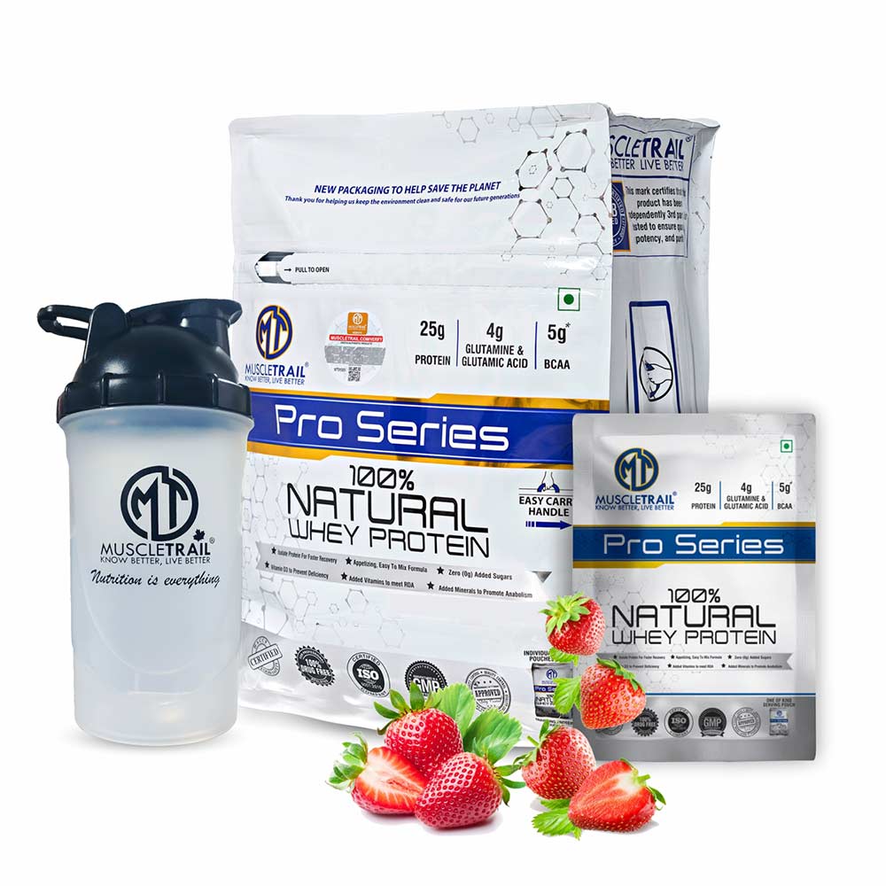 1 - Muscle Trail Pro Series 100% Natural Whey Protein,  50 sachets/pack  Strawberry (with Free Shaker Inside) 