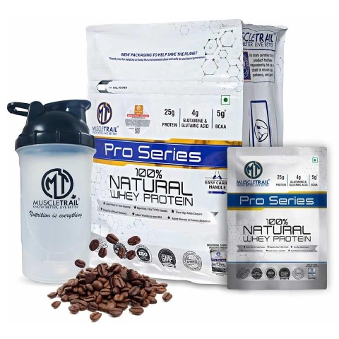 1 - Muscle Trail Pro Series 100% Natural Whey Protein, 50 sachets/pack Moca Socca (with Free Shaker Inside)
