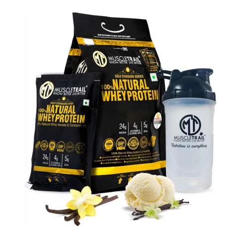 1 - Muscle Trail Gold Standard Series 100% Natural Whey Protein, 60 sachets/pack Vanilla (with Free Shaker Inside)