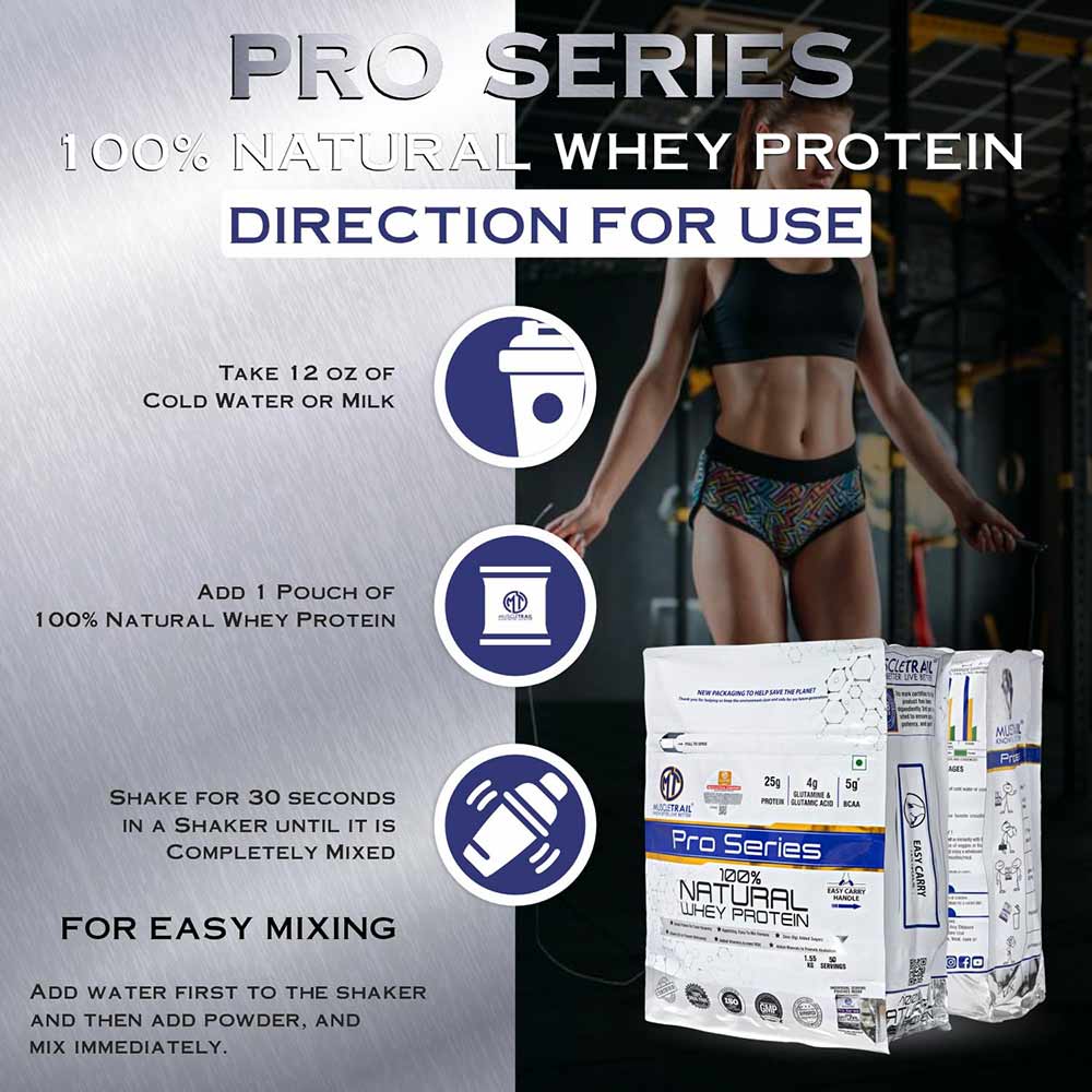 5 - Muscle Trail Pro Series 100% Natural Whey Protein,  50 sachets/pack  Strawberry (with Free Shaker Inside) 