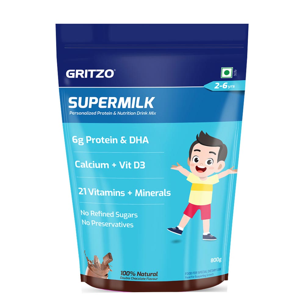 8 - Supermilk Gritzo Overall Growth for Boy/Girl 2-6 Yrs Protein & Nutrition Drink Mix,  800 g  Double Chocolate 