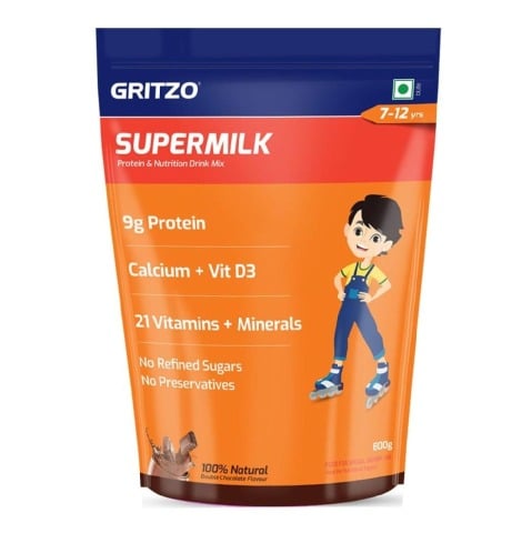 8 - Supermilk Gritzo Overall Growth for Boy 7-12 Yrs Protein & Nutrition Drink Mix, 800 g Double Chocolate