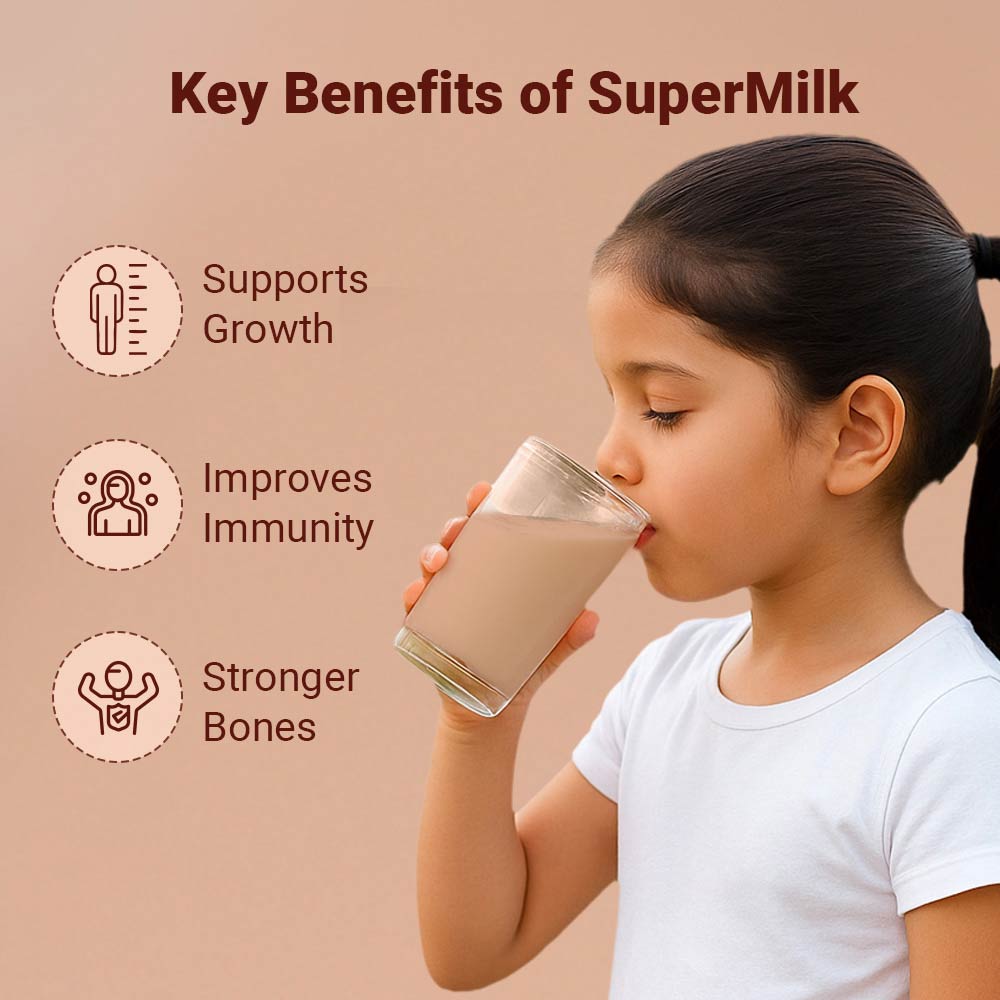 3 - Supermilk Gritzo Height+ for 7-12 Yrs Girls Personalized Protein & Nutrition Drink Mix,  800 g  Double Chocolate