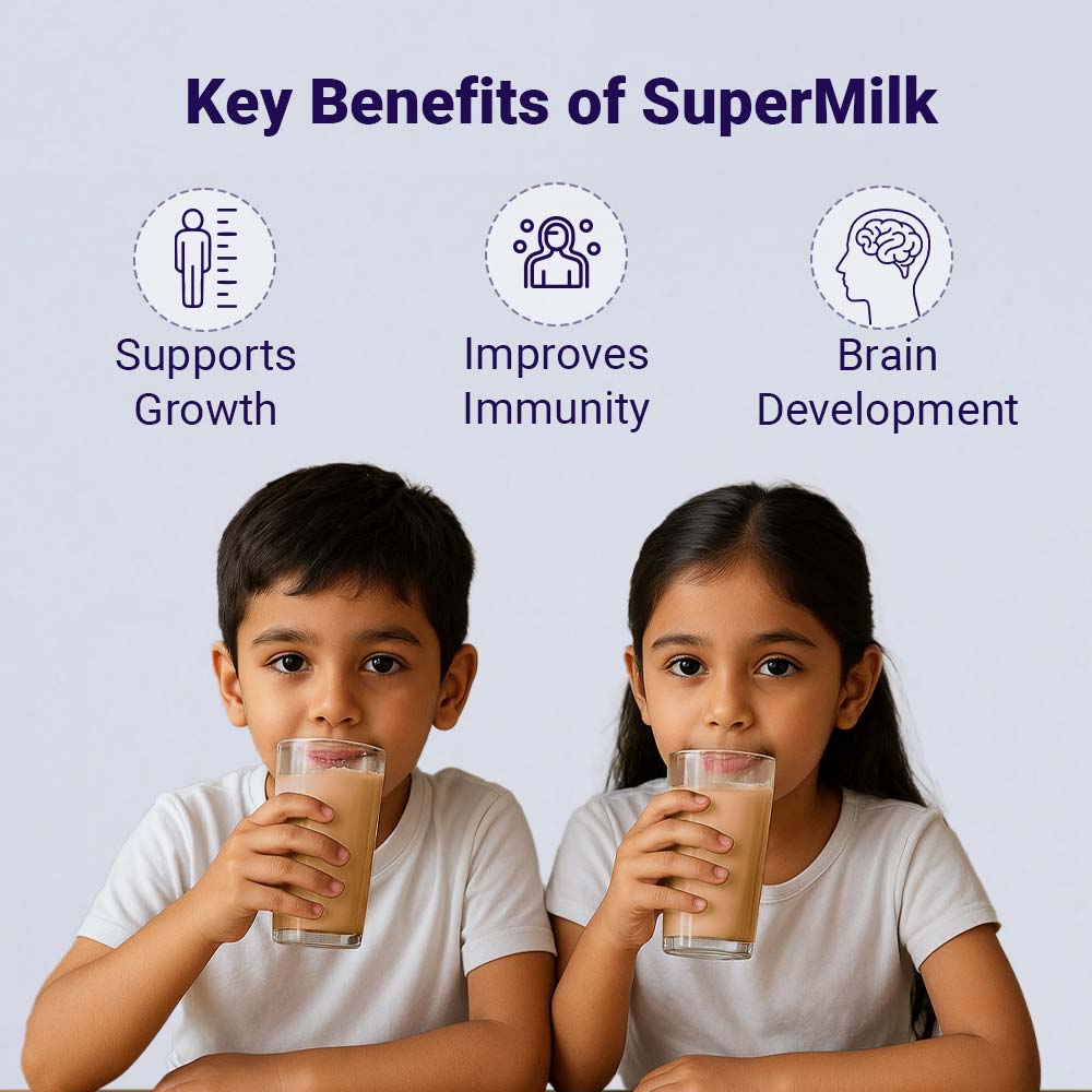 3 - Supermilk Overall Growth for Boy/Girl 2 to 6 years,  800 g  Double Chocolate  2-6 Yrs  Boy/Girl  Overall Growth  With Unrefined Sugar