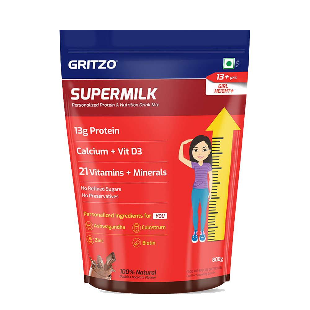 10 - Supermilk Height+ for Girl 13+ years,  800 g  Double Chocolate  13+ Yrs  Girl  Height+  With Unrefined Sugar 