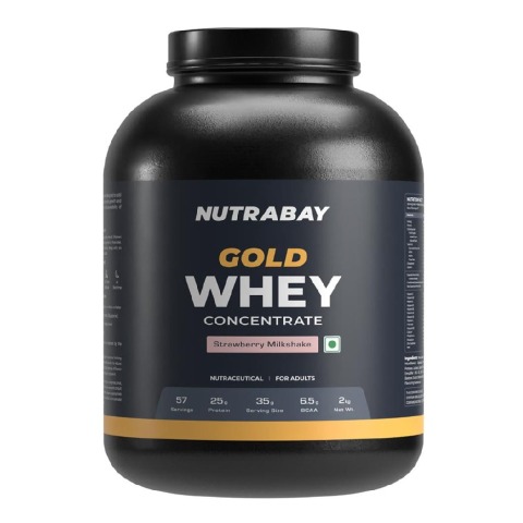 1 - Nutrabay Gold Concentrate Whey Protein, 4.4 lb Strawberry Milkshake