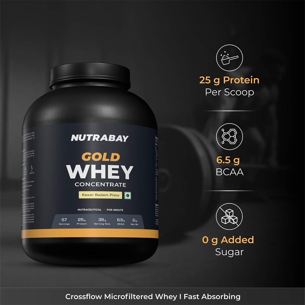 3 - Nutrabay Gold Concentrate Whey Protein,  4.4 lb  Kesar Badam Pista 