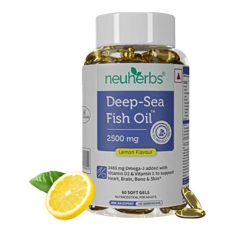 1 - Neuherbs Omega 3 Deep Sea Fish Oil for Heart, Brain & Bone Lemon Flavour,  60 softgels 