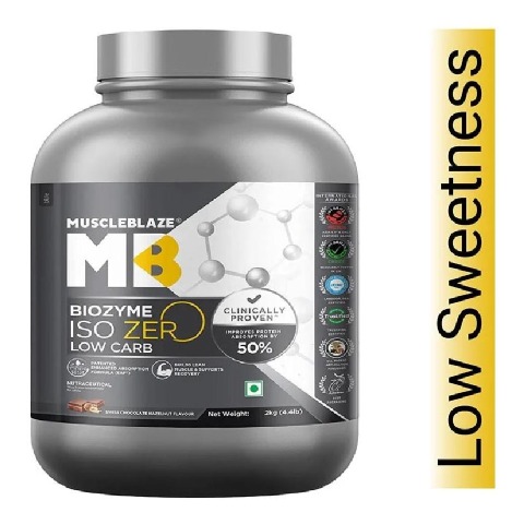 1 - MuscleBlaze Biozyme Iso-Zero Powder,  4.4 lb  Low Carb Swiss Chocolate Hazelnut - Low Sweetness 