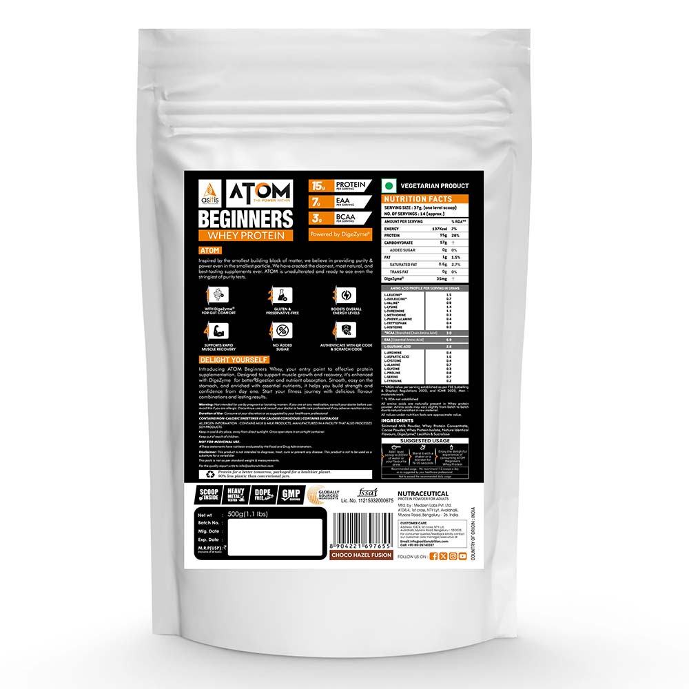 1 - AS-IT-IS Nutrition ATOM Beginners Whey Protein,  1.1 lb  Choco Hazel Fusion 