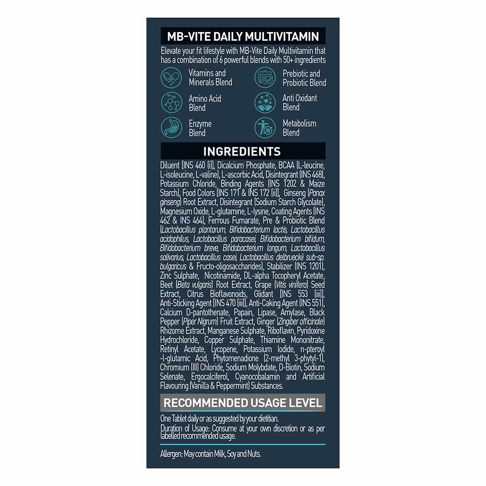 6 - MuscleBlaze MB-VITE Daily Multivitamin, for Enhanced Energy, Stamina & Gut Health,  90 tablet(s)  Unflavoured 