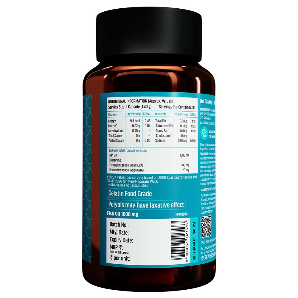 3 - HealthKart HK Vitals Fish Oil 1000mg with 180mg EPA and 120mg DHA,  90 capsules