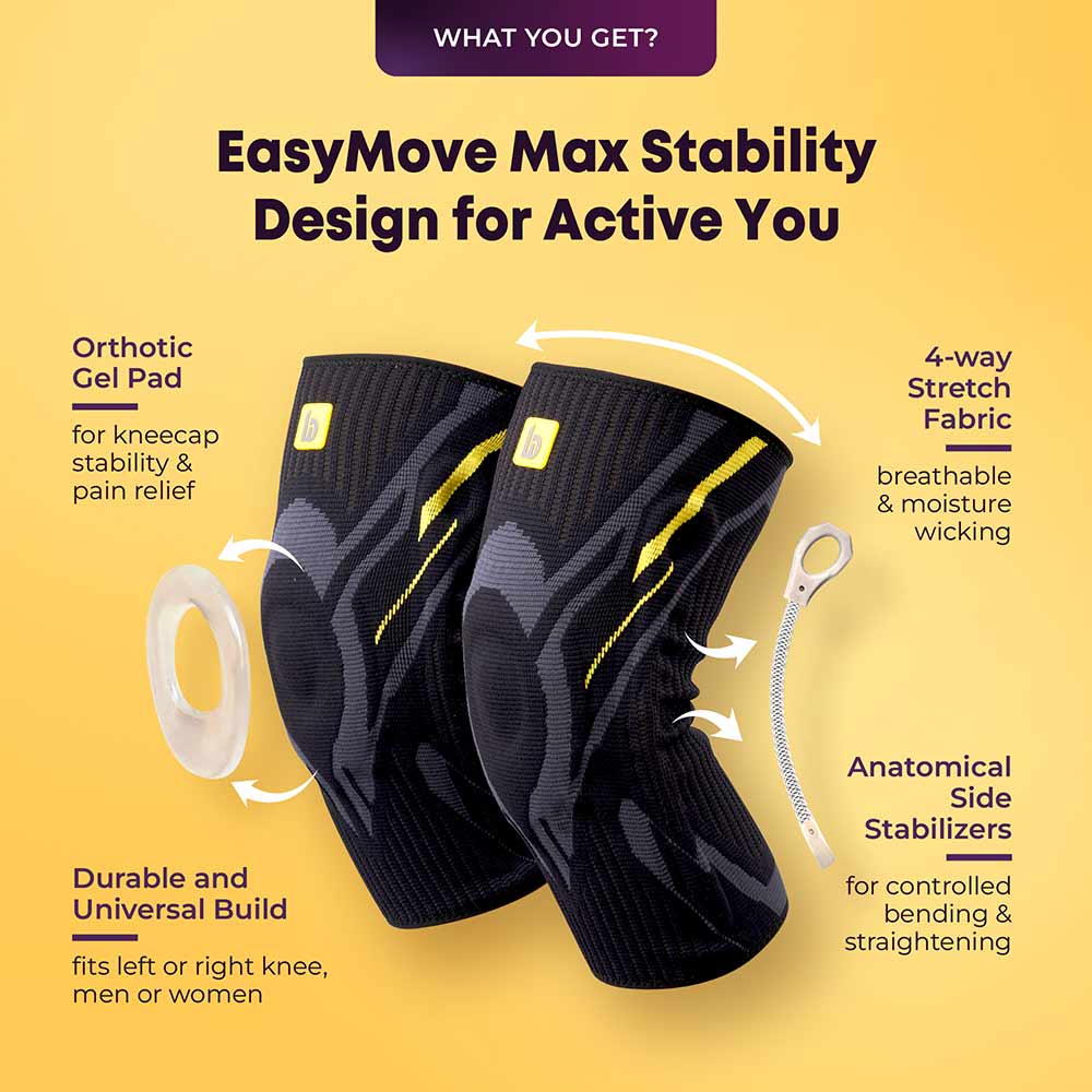 2 - betterhood Premium Knee Sleeve with with Gel Pad & Side Stabilizers,  Black  Medium 