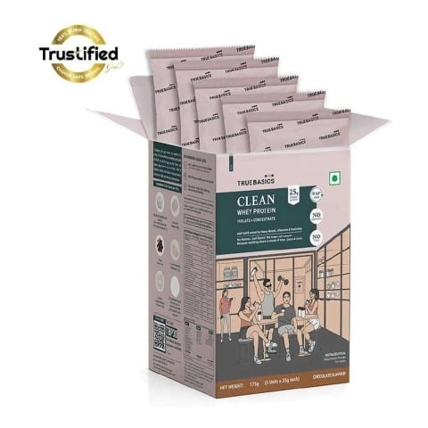 TrueBasics Clean Whey Protein (Isolate + Concentrate),  0.39 lb  Chocolate Pack of 5 (35 g x 5) 