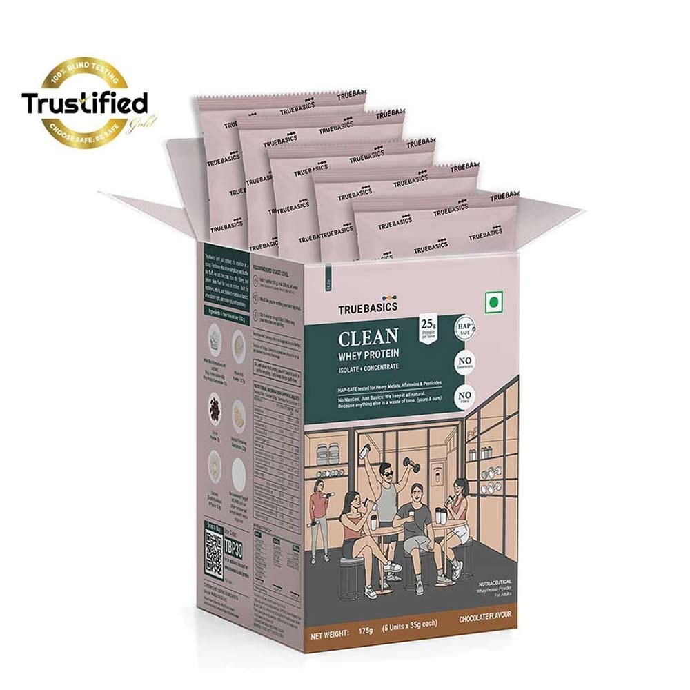 TrueBasics Clean Whey Protein (Isolate + Concentrate),  0.39 lb  Chocolate Pack of 5 (35 g x 5) 