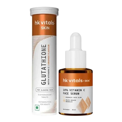 HealthKart HK Vitals Glutathione Effervescent Orange 15 tabs & 10% Vitamin C Face Serum 30 ml Combo