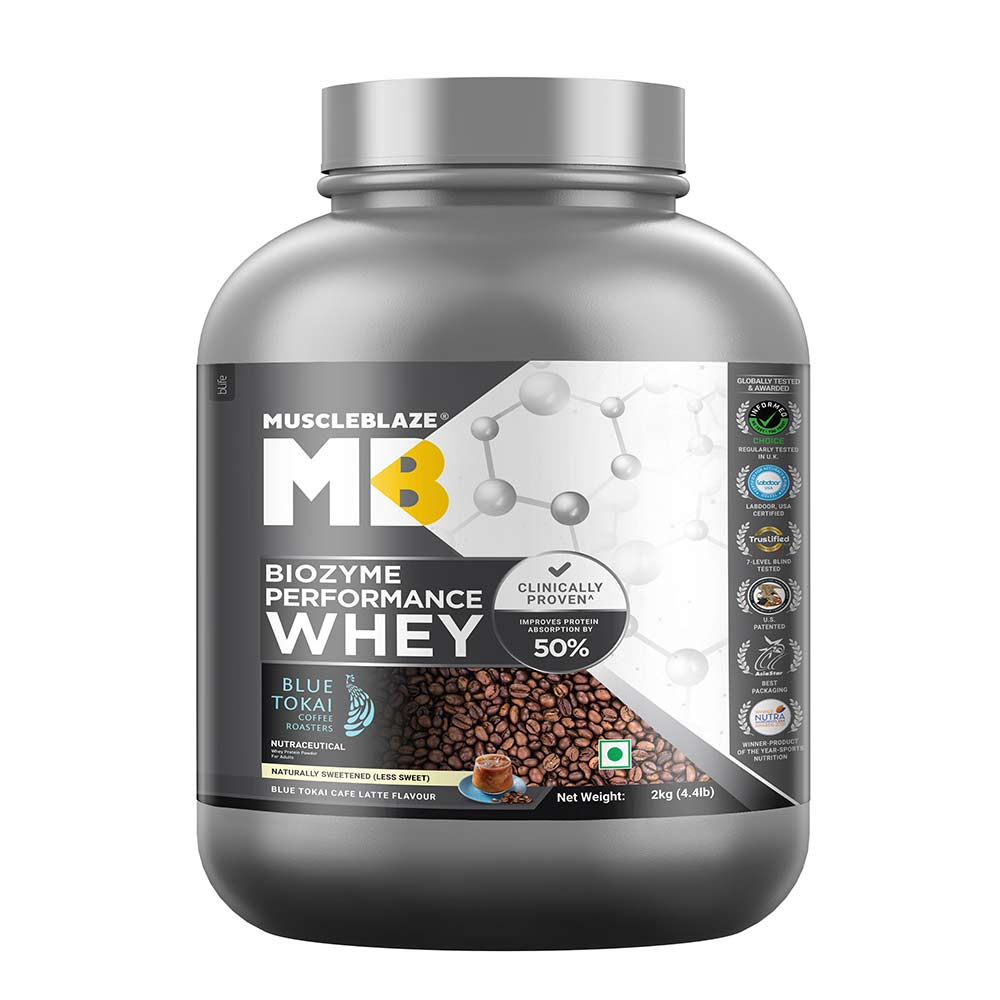 2 - MuscleBlaze Biozyme Performance Whey,  4.4 lb  Blue Tokai Cafe Latte 