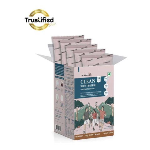 TrueBasics Clean Whey Protein (Isolate),  0.37 lb  Chocolate Pack of 5 (34 g x 5) 