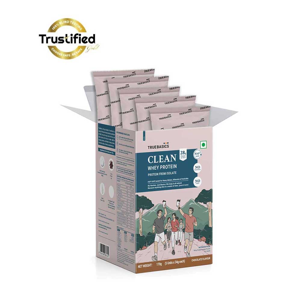 TrueBasics Clean Whey Protein (Isolate),  0.37 lb  Chocolate Pack of 5 (34 g x 5) 