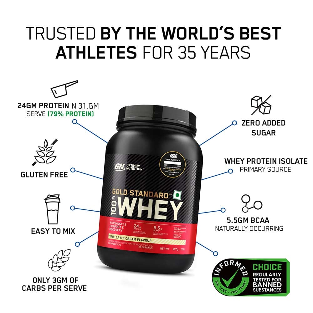 2 - ON (Optimum Nutrition) Gold Standard 100% Whey Protein,  2 lb  Vanilla Ice Cream 