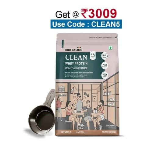 TrueBasics Clean Whey Protein (Isolate + Concentrate), 2.2 lb Coffee
