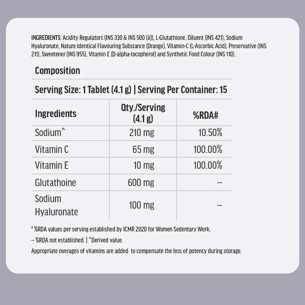 Glutathione and Hyaluronic Acid Effervescent 15 Tabs Orange Combo