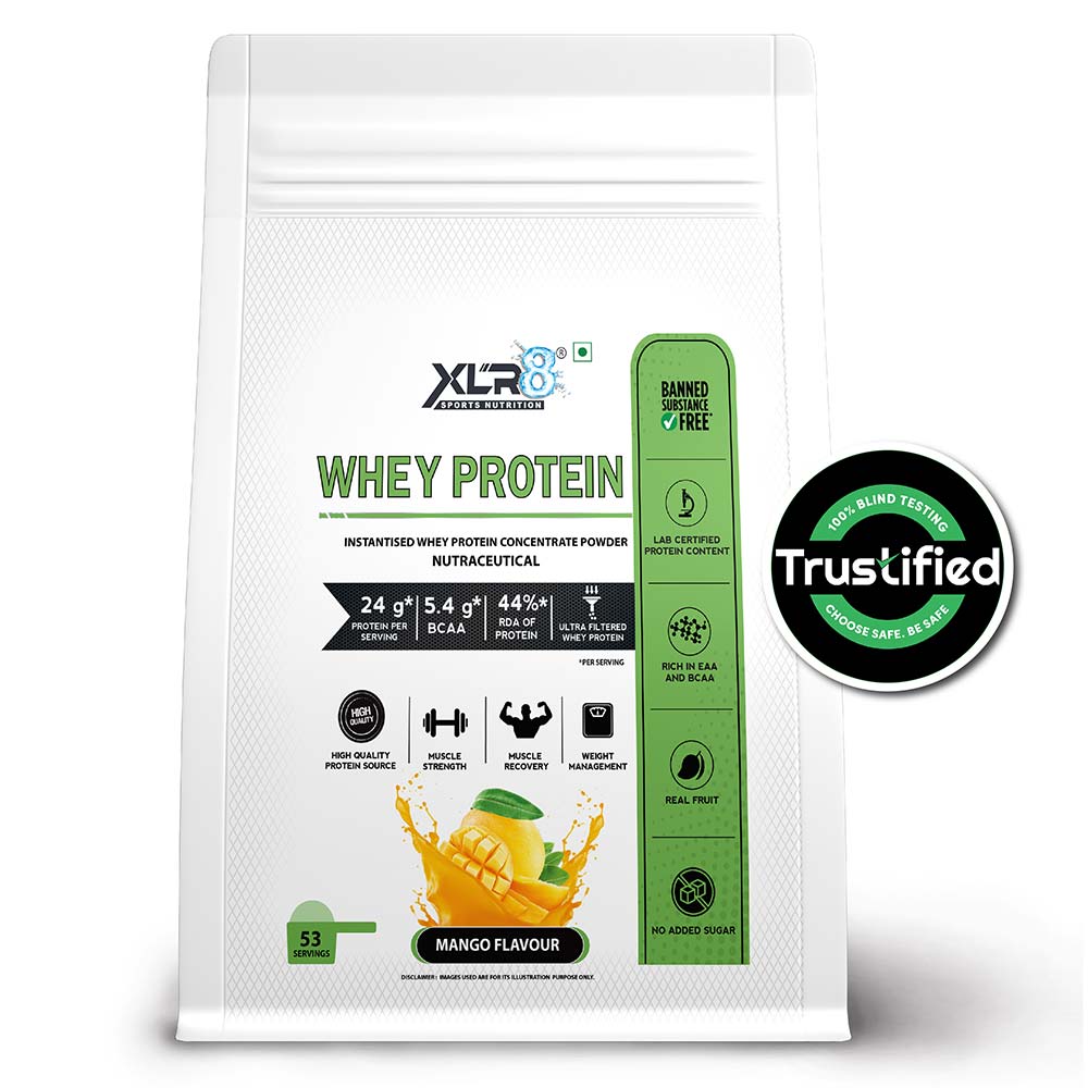 1 - XLR8 Flavoured Whey Protein 24 g Protein,  4 lb  Mango with Shaker 