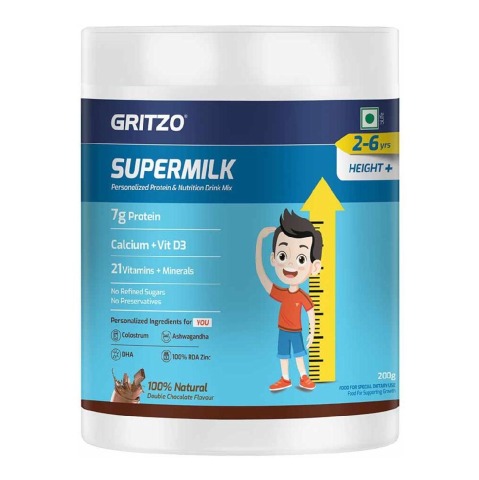 10-(3 - Supermilk Gritzo Height+ for Boy/Girl 2-6 Yrs Personalized Protein & Nutrition Drink Mix, 200 g Double Chocolate
